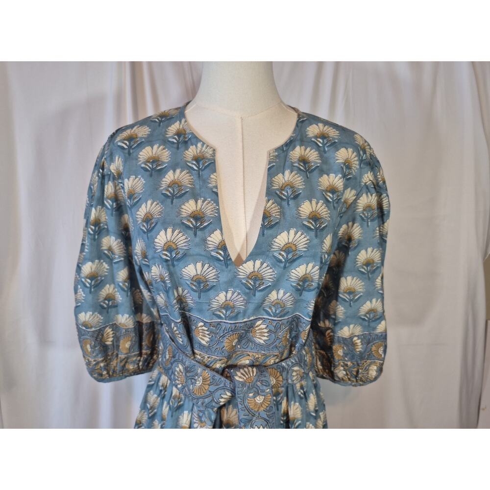Victoria Dunn Bermuda Blossom Blue Green Floral Cotton Midi Dress Large - Picture 5 of 12